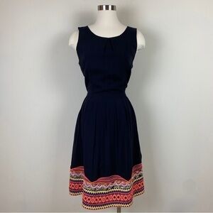 BCBGMaxAzria Midi Dress Black Sleeveless Embroidered Neon Southwest Boho Large